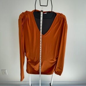Athleta V-Neck Ruched Long Sleeve Top - Rust Orange - M